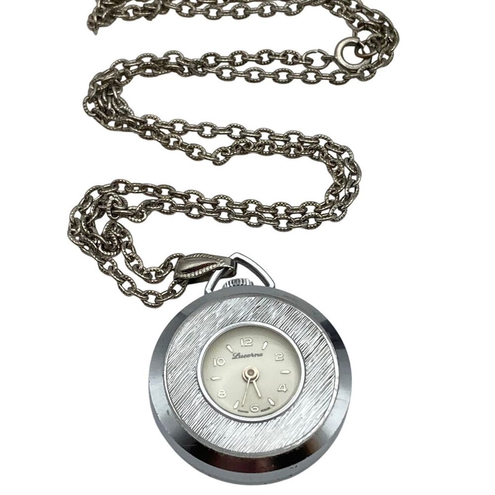 VTG Swiss Lucerne Pocket Pendant Mechanical Watch 34mm Wind Up with Chain WORKS